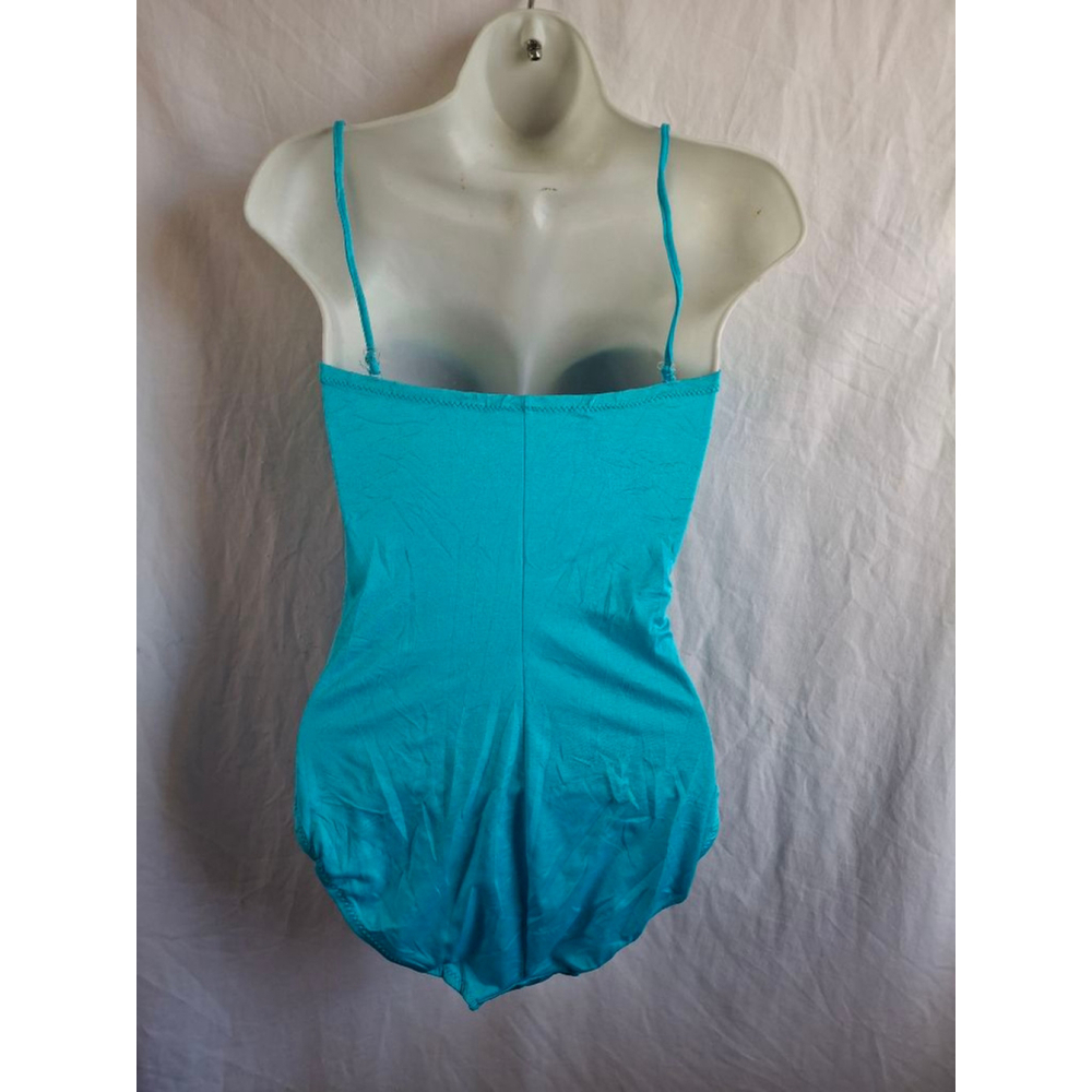 Vintage DeWeese California Teal Ruched One Piece Swimsuit Size 10 pinup girl - Picture 2 of 7